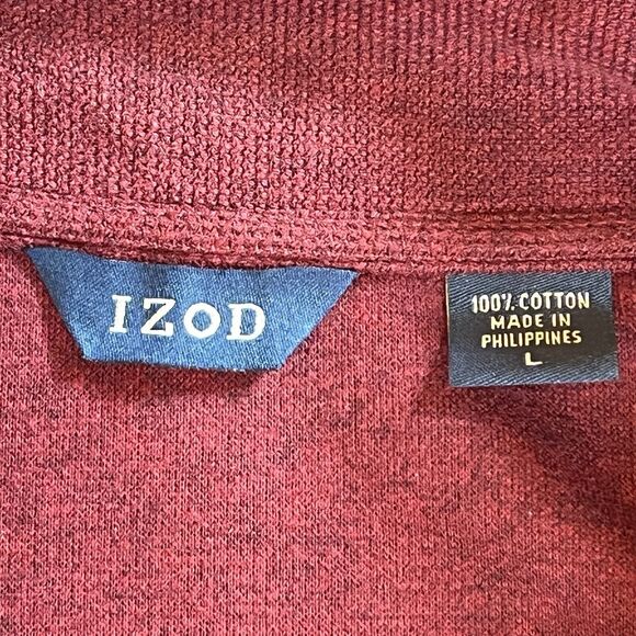Izod Mens Large Quarter Zip Pullover Knit Cotton Burgundy Cuffed Long Sleeves - Picture 7 of 8